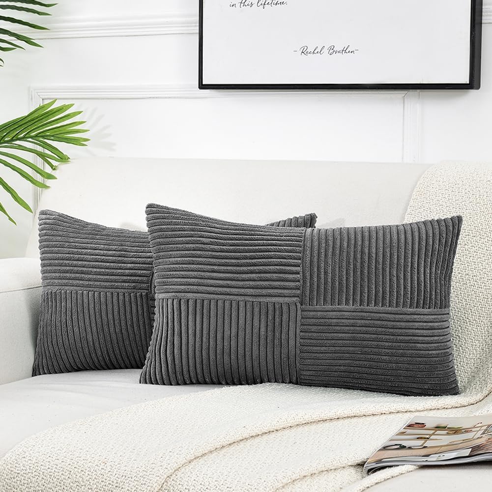 Dark Gray Lumbar Decorative Throw Pillow Covers 12X20 Inch (Pack Of 1)