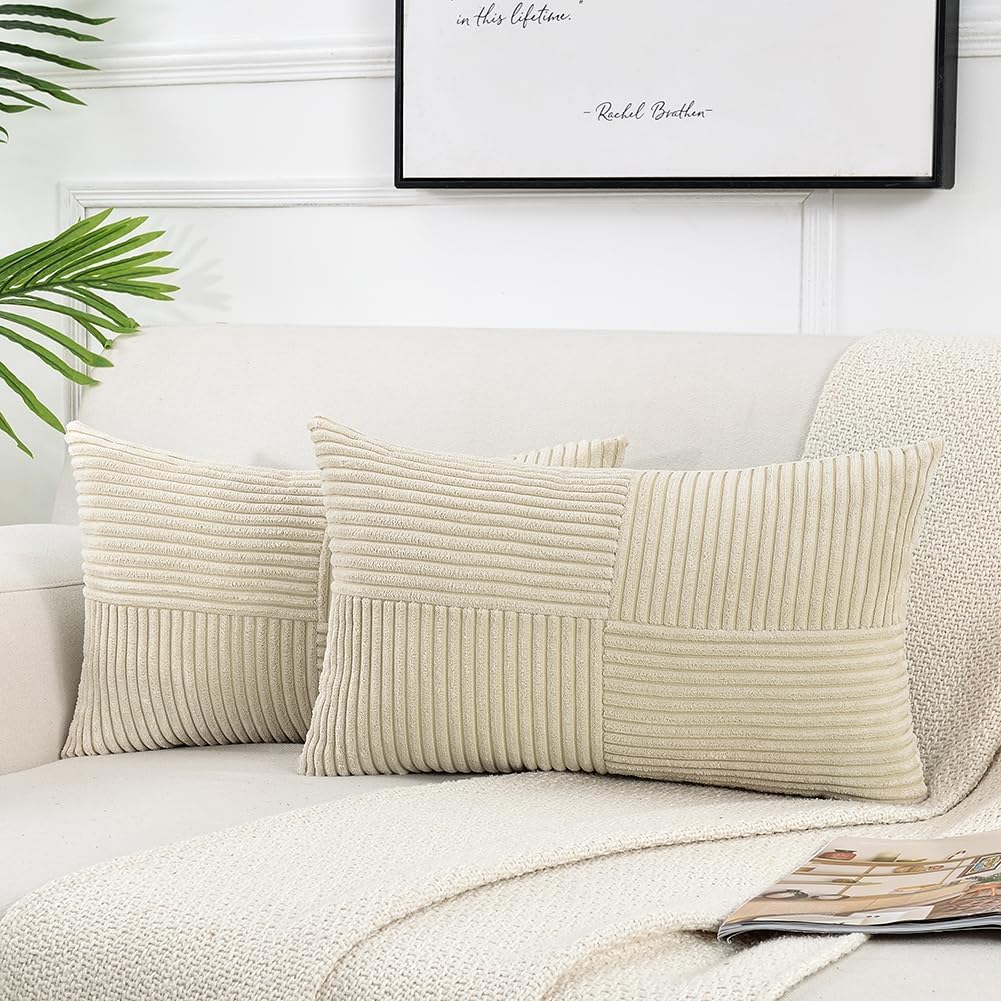 Tan Lumbar Decorative Throw Pillow Covers 12X20 Inch (Pack Of 1)