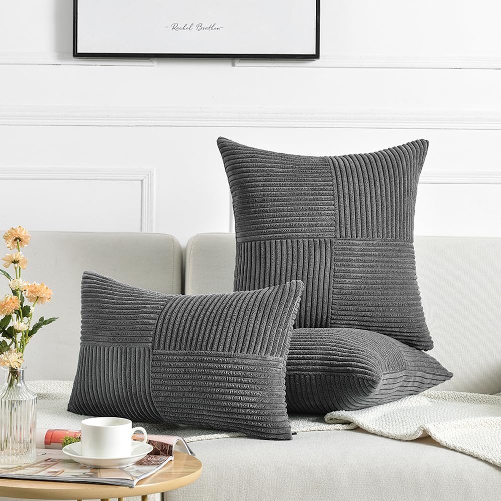 Dark Gray Lumbar Decorative Throw Pillow Covers 12X20 Inch (Pack Of 1)