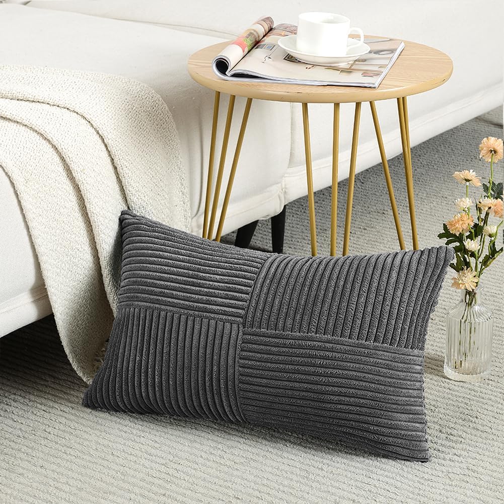 Dark Gray Lumbar Decorative Throw Pillow Covers 12X20 Inch (Pack Of 1)