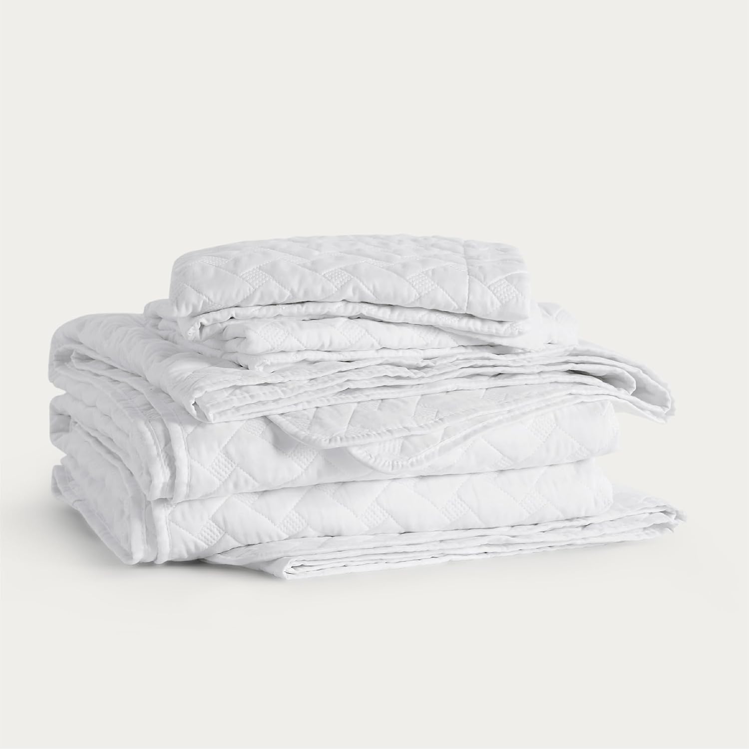 Queen Size Quilt Set – Lightweight White Comforter with Basket Weave Pattern & 2 Pillow Shams