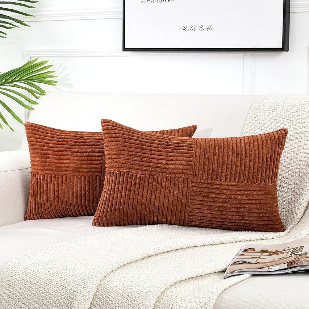 Rust Lumbar Decorative Throw Pillow Covers 12X20 Inch (Pack Of 1)