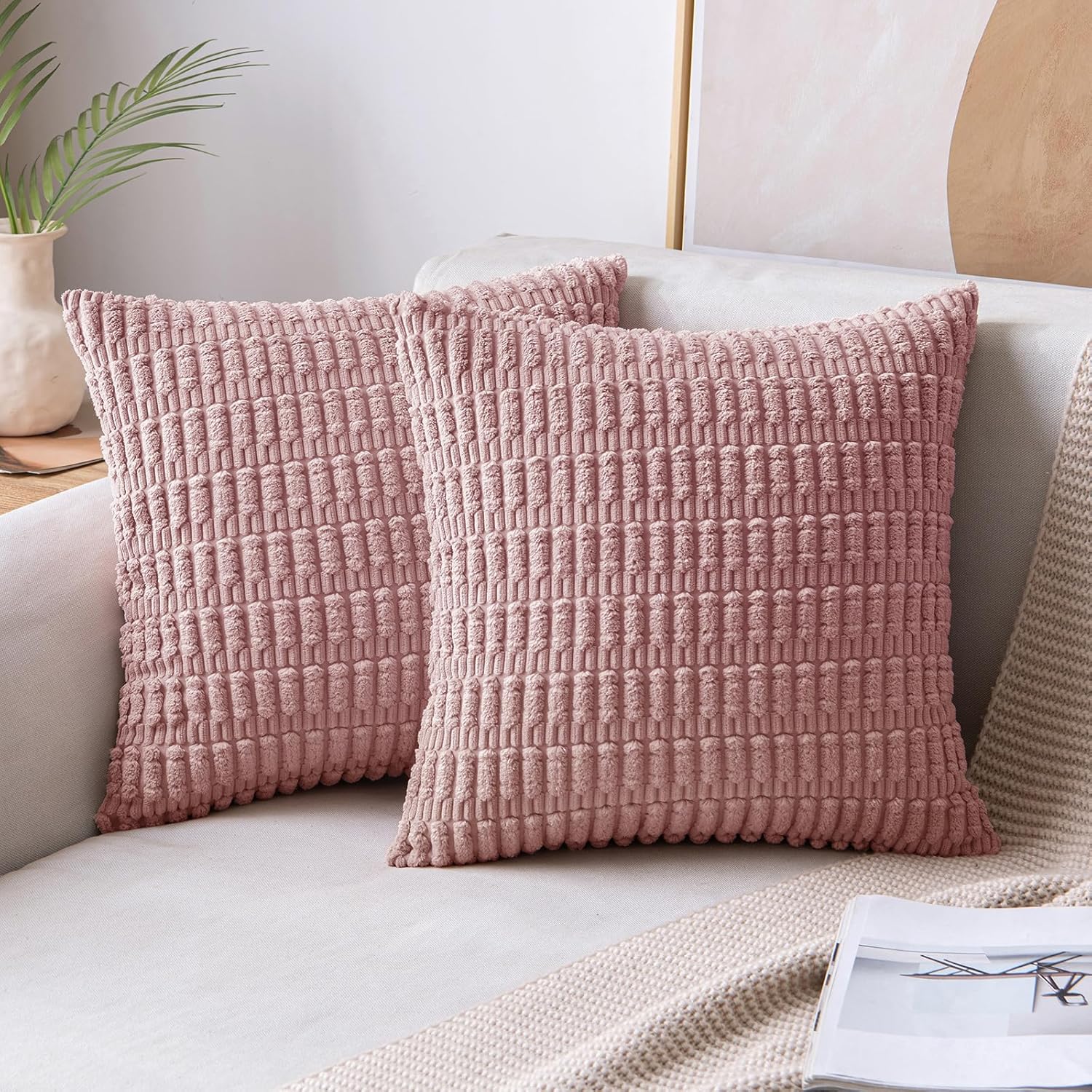 Blush Pink Throw Pillow Covers 18X18 Inch Pack of 2