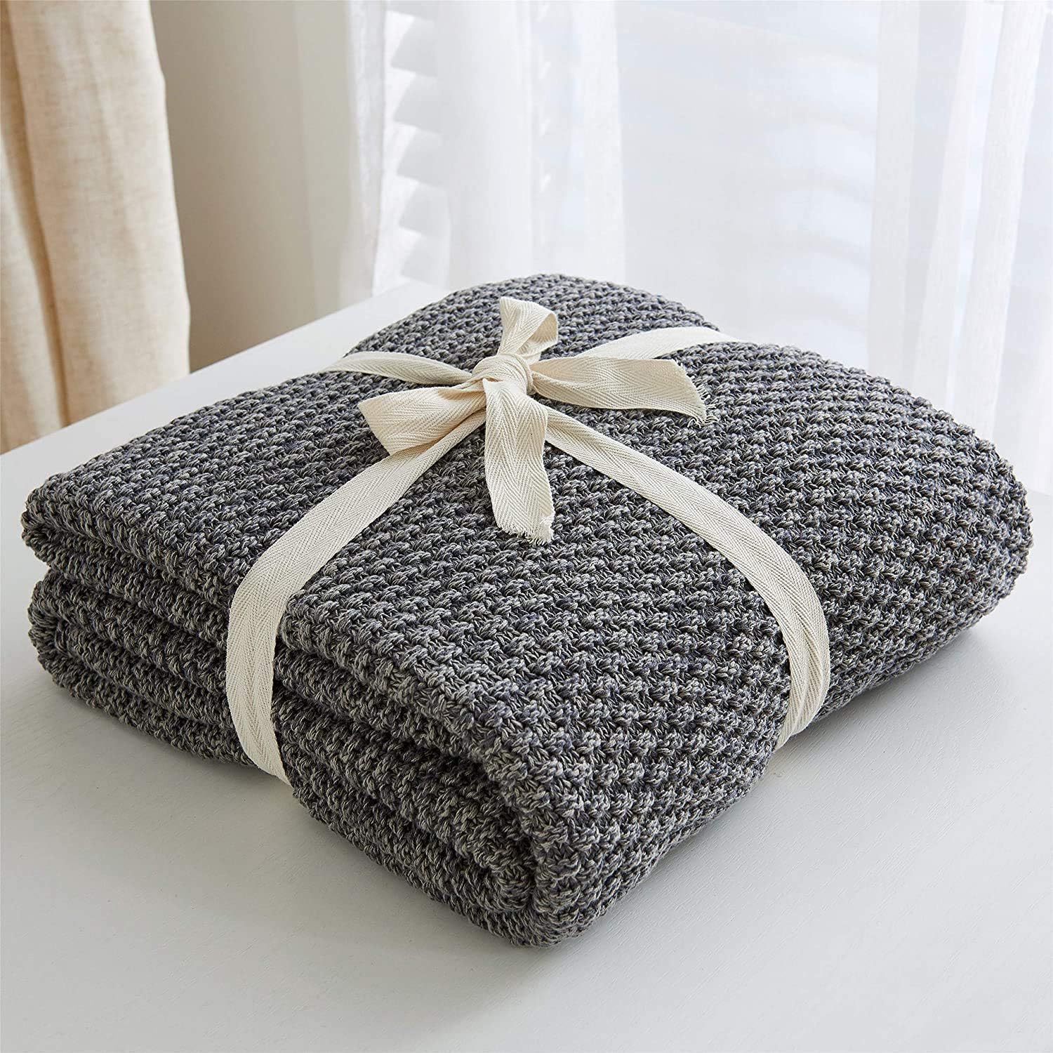 Grey Knitted Throw Blanket