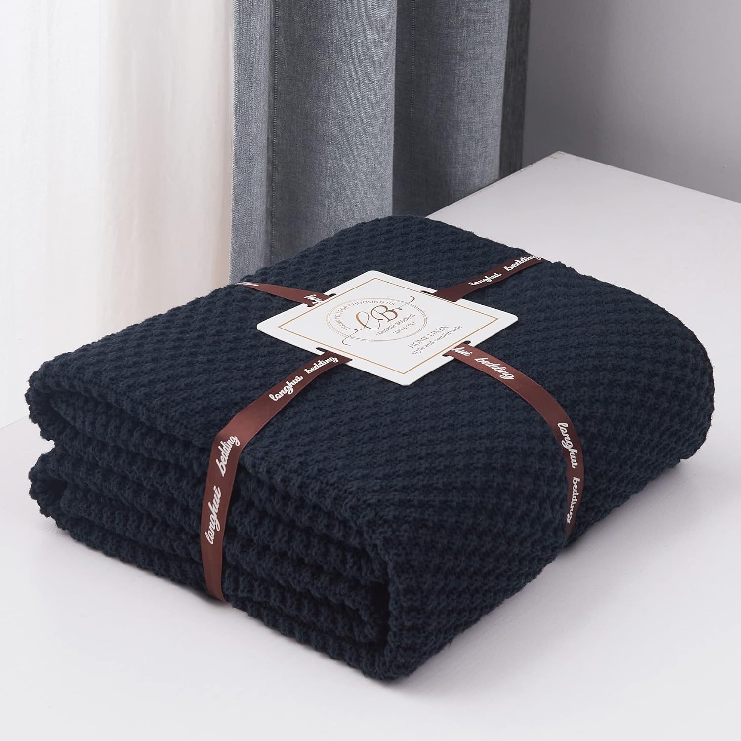 Dark Navy Blue Knitted Throw Blanket 