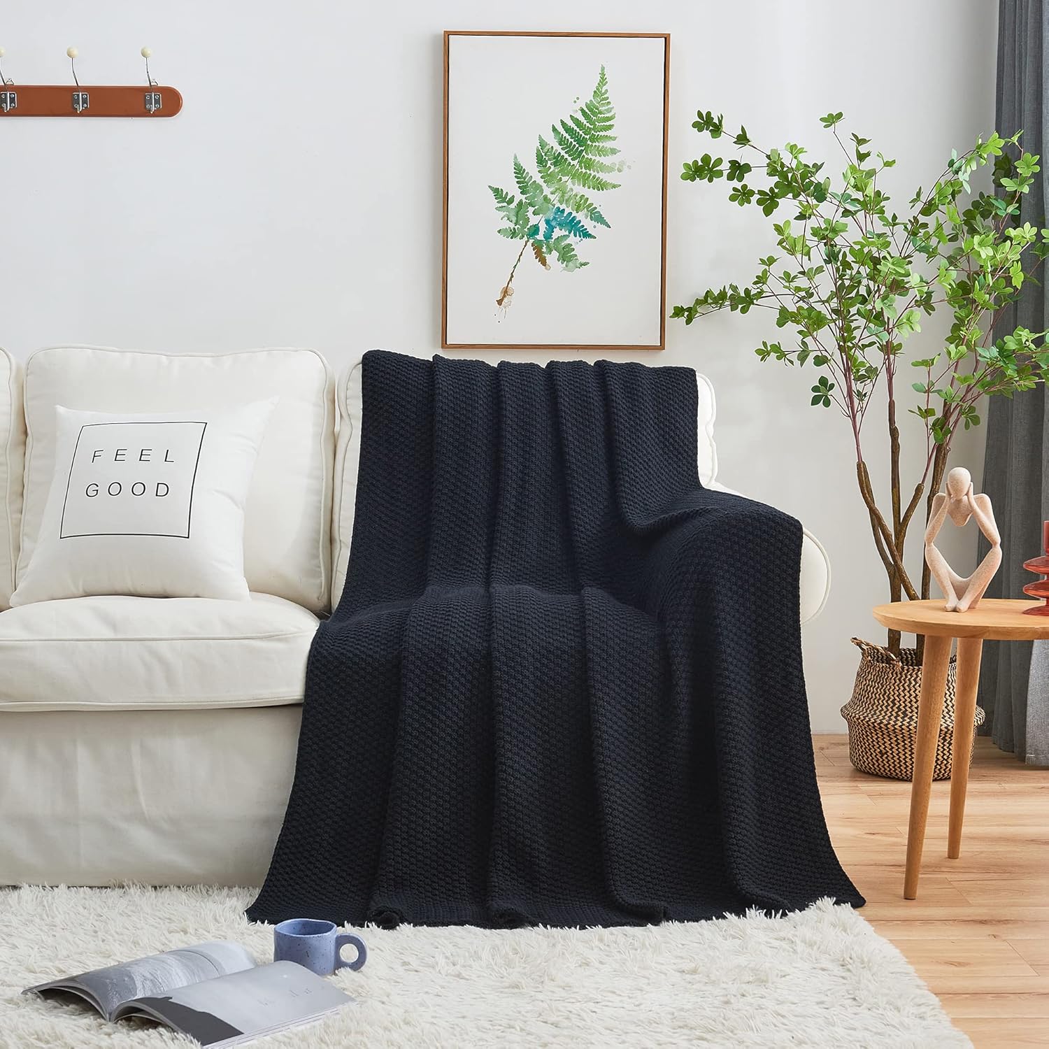 Dark Navy Blue Knitted Throw Blanket 