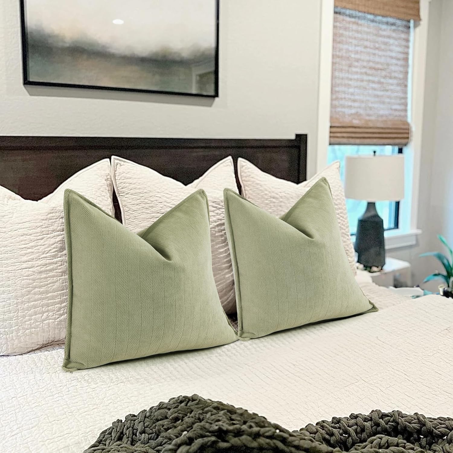 Chenille Sage Green Pillow Covers