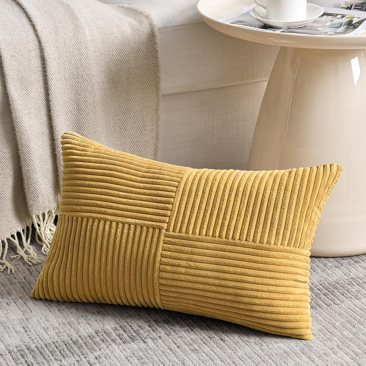 Mustard Yellow Lumbar Decorative Throw Pillow Covers 12X20 Inch (Pack Of 1)