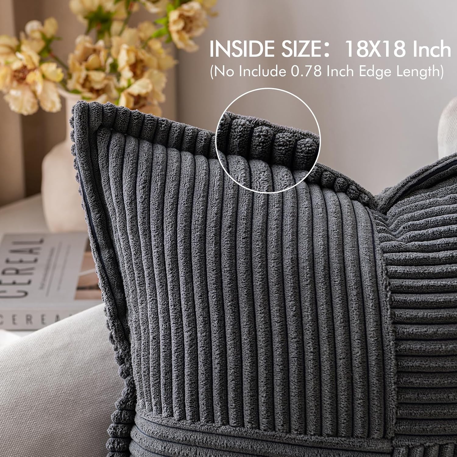 Pillow Covers with Splicing Super Soft 18X18 inch Dark Grey   (Set of 2)