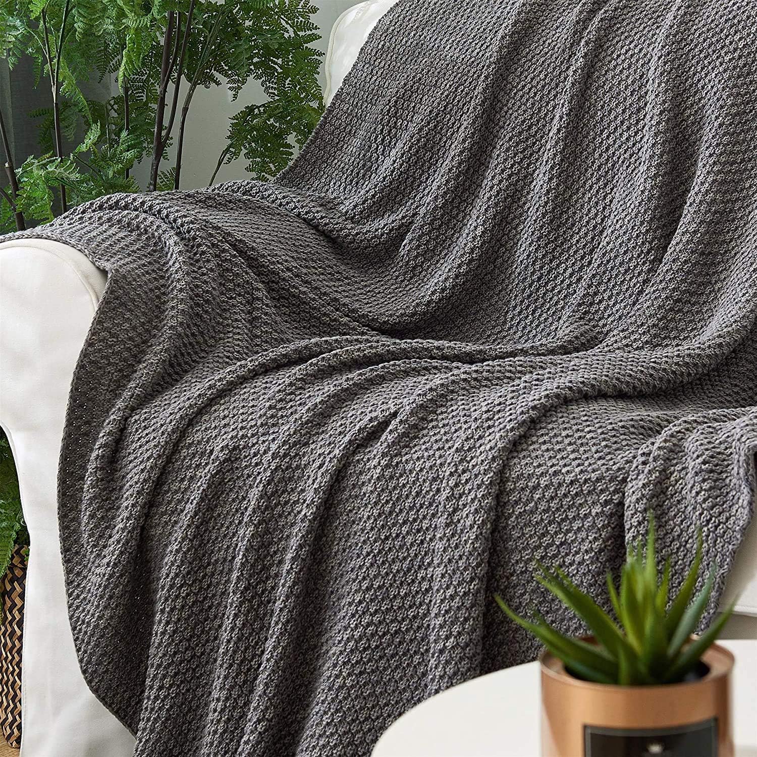 Grey Knitted Throw Blanket