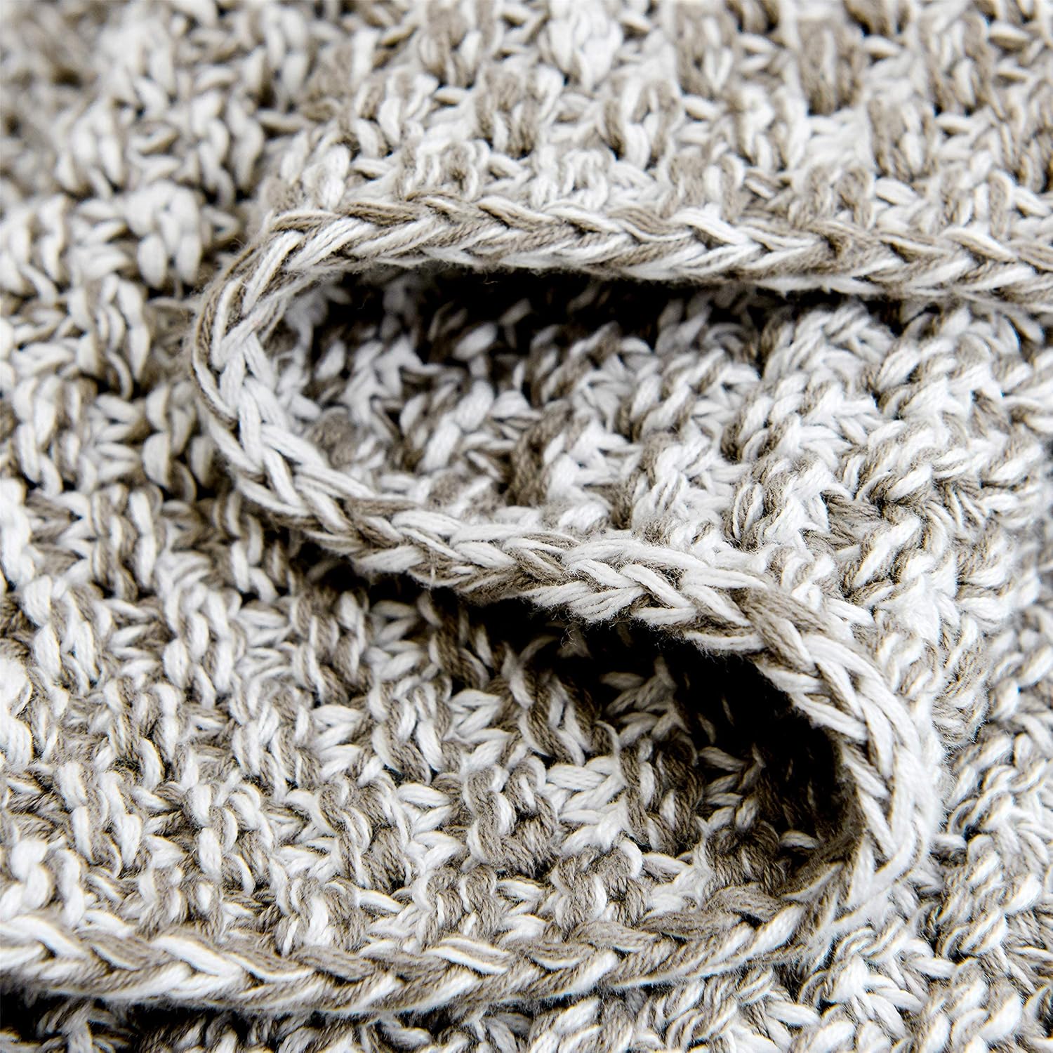 Grey and White Knitted Throw Blanket 