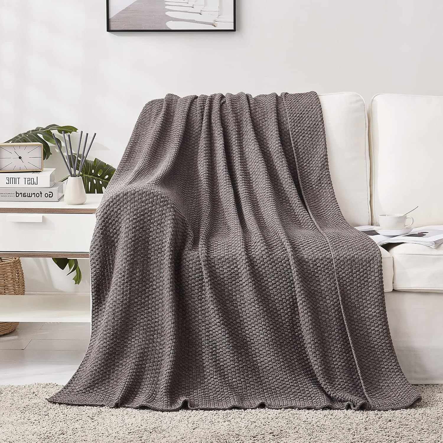 Grey Knitted Throw Blanket