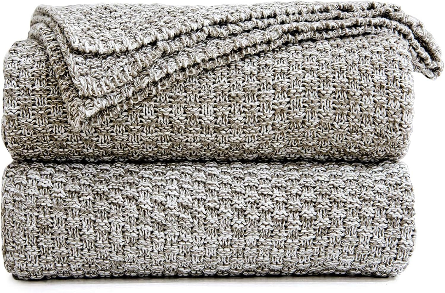 Grey and White Knitted Throw Blanket 