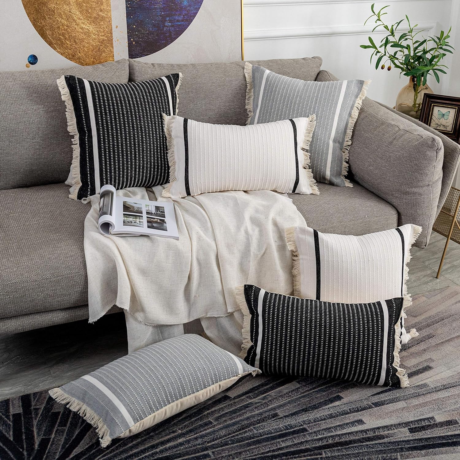 Modern Throw Pillow Cover with Tassels