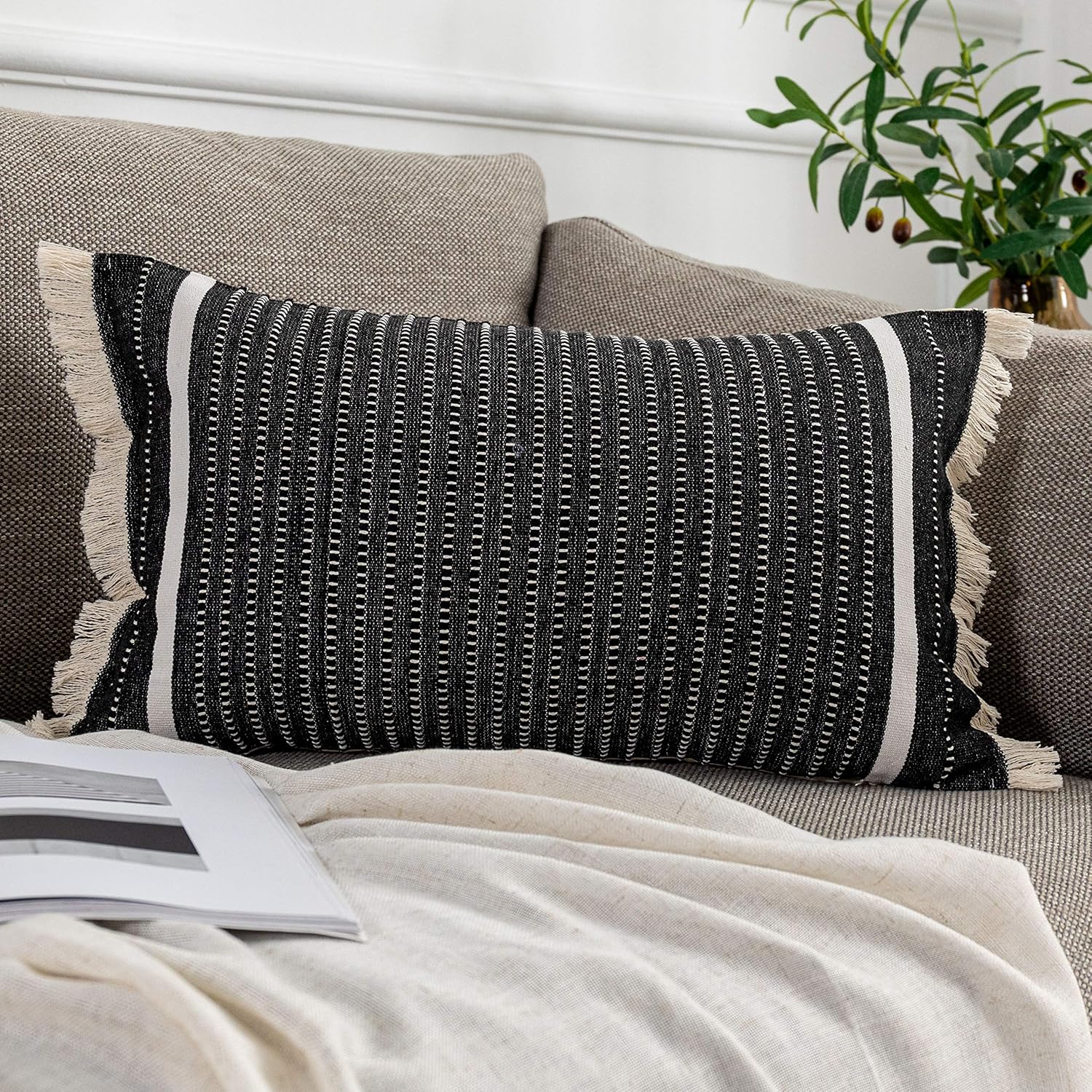 Modern Throw Pillow Cover with Tassels