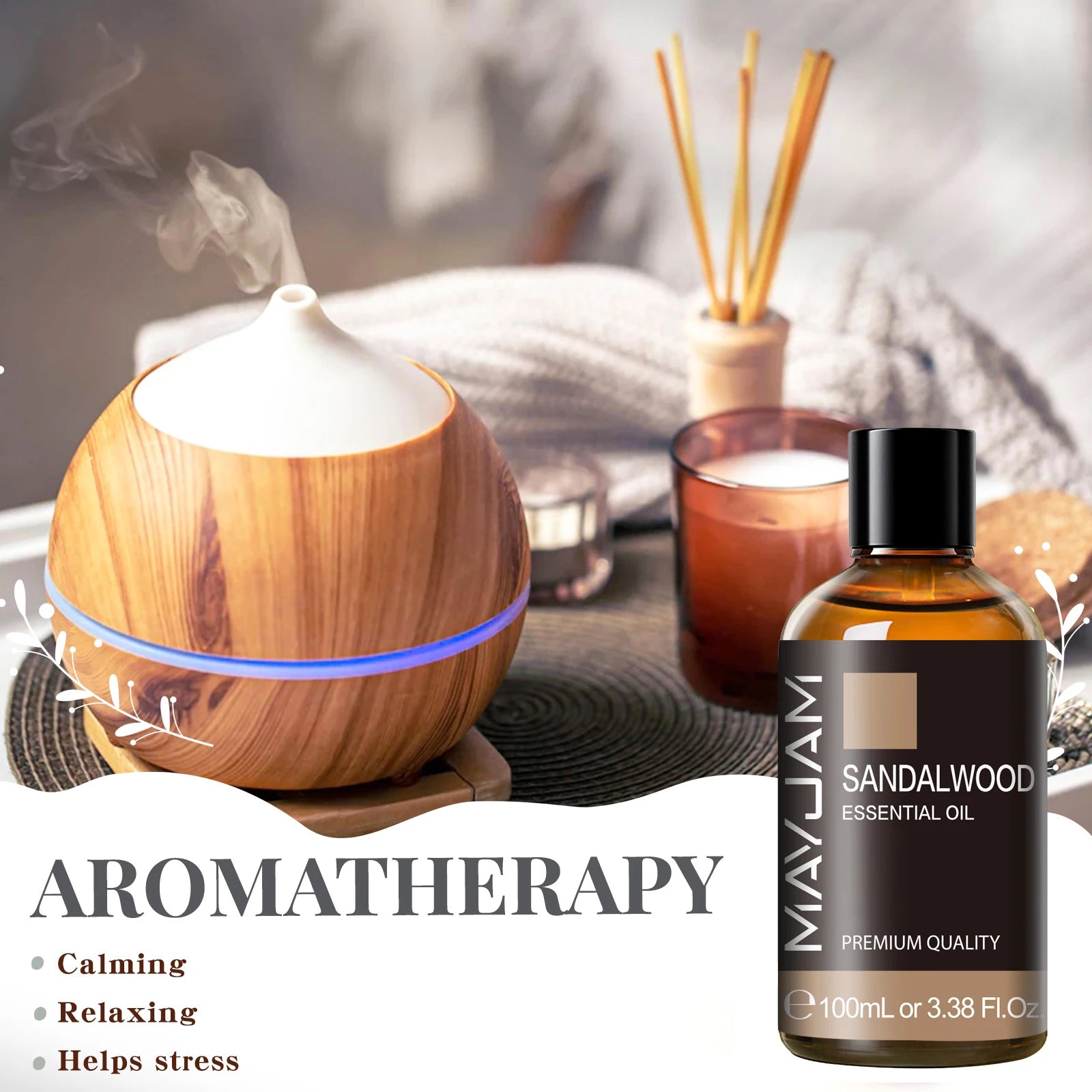 1PCS 100ML Essential Oil with Dropper Sandalwood Lavender Eucalyptus Vanilla Aroma Oil for Humidifier Scent Candle Burner